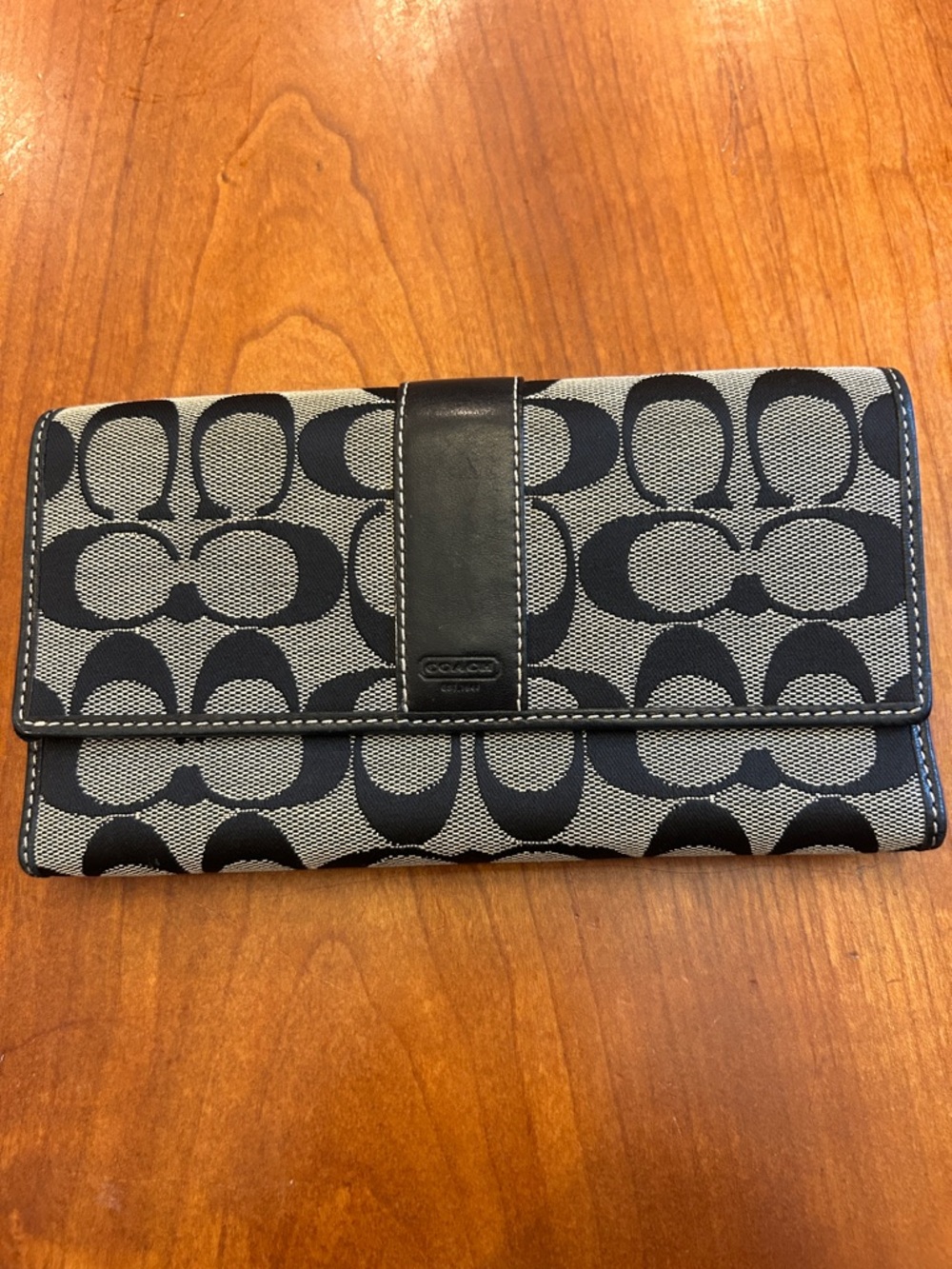 Coach Signature C Canvas Trifold Wallet Black Gray Leather Vintage Y2K
